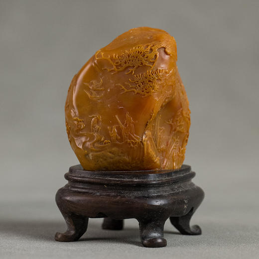 清 田黄石雕携琴访友山子摆件（红木座) 商品图3