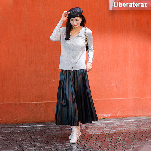 Avann软皮百褶PU裙 商品图1