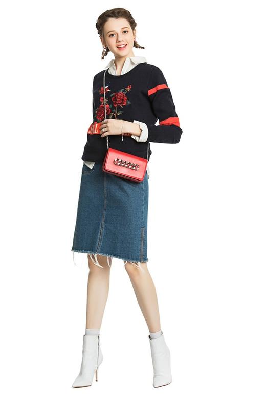 SIEGO 黑色花鸟刺绣毛衣 4026 商品图4