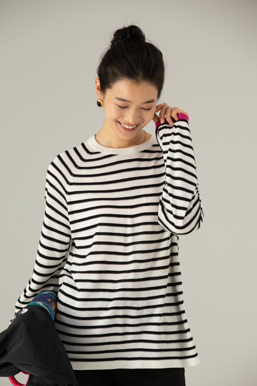 [必入单品] 噢蜜ooomeooo真丝羊毛条纹长袖针织衫 商品图11