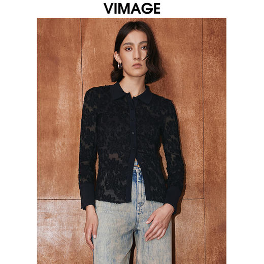VIMAGE纬漫纪秋季新款设计感小众修身气质小上衣V2009610 商品图0