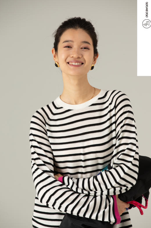 [必入单品] 噢蜜ooomeooo真丝羊毛条纹长袖针织衫 商品图1