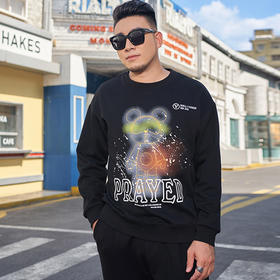 【新款DMH】大依优型大码圆领印花卫衣长袖弹力加肥加大胖子上衣男士T恤肥佬打底男装