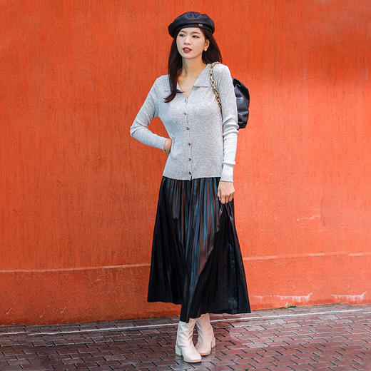 Avann软皮百褶PU裙 商品图2