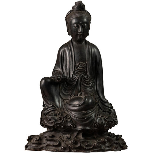 清 紫檀木雕持卷观音像 商品图5