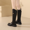 阿么手工女鞋厚底骑士靴小个子4.5CM百搭秋冬加绒真皮不过膝长靴 商品缩略图1