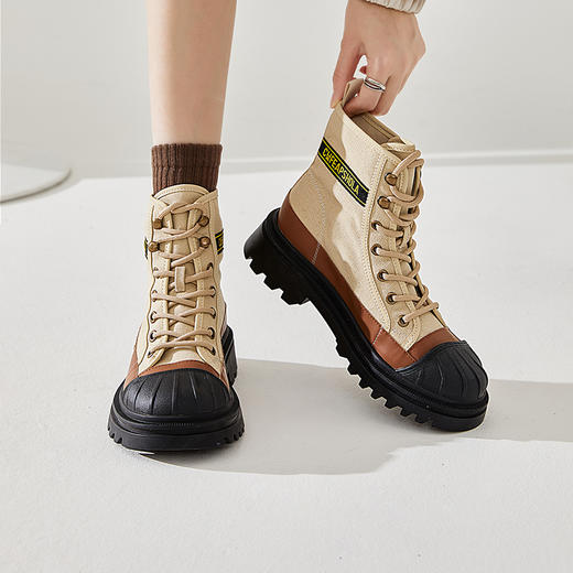 西遇厚底马丁靴女新款秋季贝壳头户外登山工装靴子高帮帆布鞋D0033980 商品图2