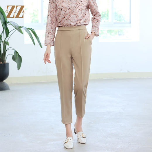 佐尔美秋季新款 休闲百搭显瘦弹力腰长裤女E23KC06 商品图0