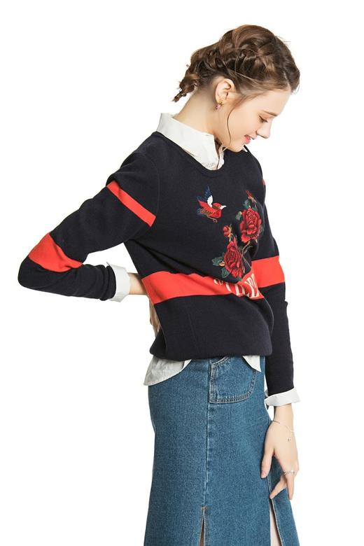 SIEGO 黑色花鸟刺绣毛衣 4026 商品图1