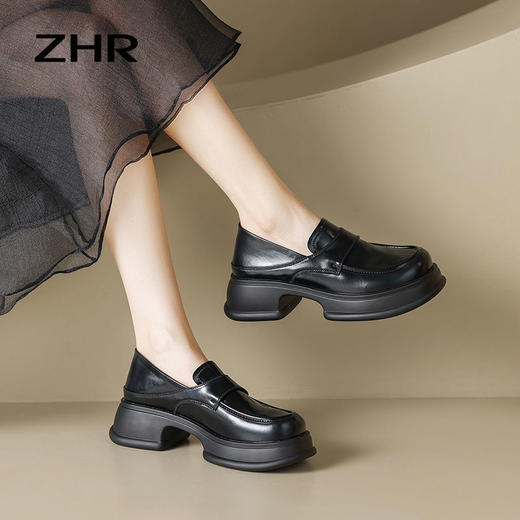 ZHR两穿式乐福鞋2023新款小皮鞋女圆头百搭单鞋透气显高ins潮 商品图2