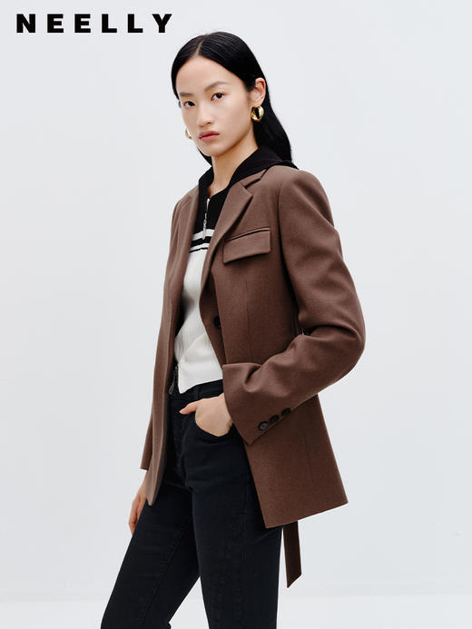 NEELLY纳俪商场同款咖色西装外套2023秋季通勤百搭时尚短款上衣女N23091W01172 商品图2