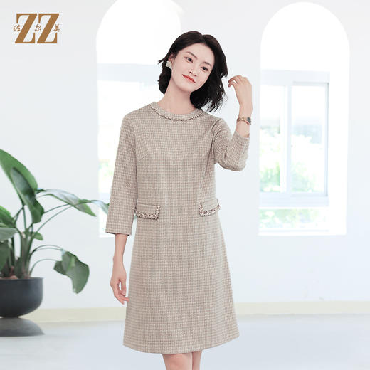 佐尔美秋季新款 优雅气质格纹圆领连衣裙女E33LL06 商品图1