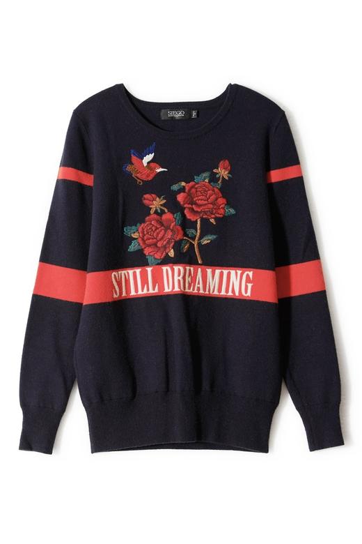 SIEGO 黑色花鸟刺绣毛衣 4026 商品图5