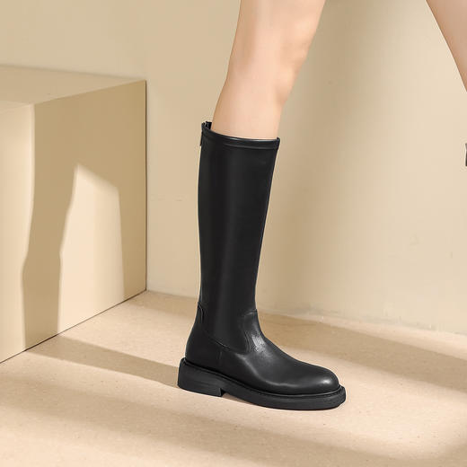 【专柜同款】冬季圆头中筒马丁靴百搭弹力骑士靴瘦瘦靴女S22DO82481 商品图1