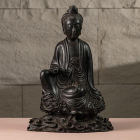 清 紫檀木雕持卷观音像