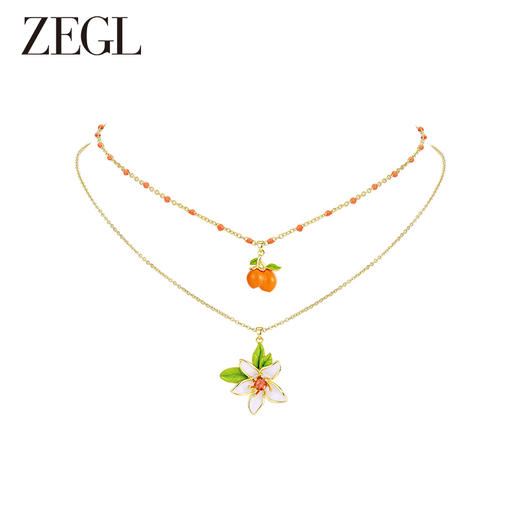 ZEGL设计师甜橙花开系列花朵双层叠戴项链女轻奢小众锁骨链配饰品 商品图1