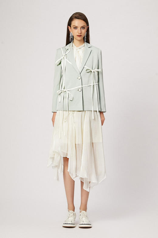 水绿色进口缎面醋酸飘带拼接西装外套 商品图1