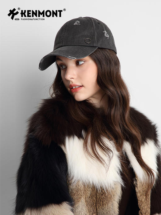 卡蒙情侣款四季通用破洞全棉棒球帽户外跑步运动纯色短遮鸭舌帽潮KM-5254 商品图3