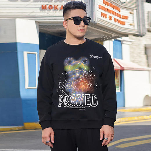 【新款DMH】大依优型大码圆领印花卫衣长袖弹力加肥加大胖子上衣男士T恤肥佬打底男装 商品图3