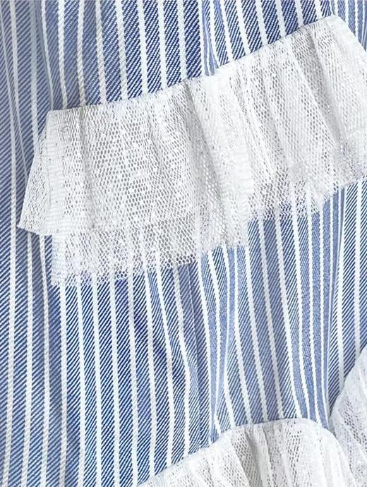 TYNVIE 双层荷叶边拼接短袖上衣 - 天蓝条纹 商品图4