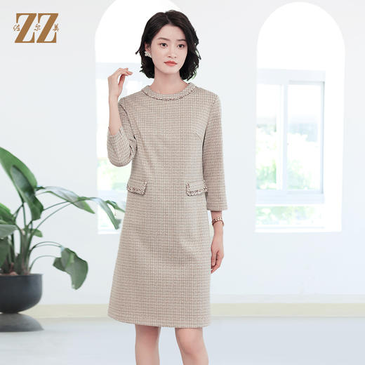 佐尔美秋季新款 优雅气质格纹圆领连衣裙女E33LL06 商品图3