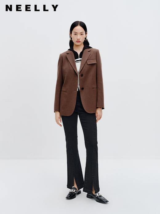 NEELLY纳俪商场同款咖色西装外套2023秋季通勤百搭时尚短款上衣女N23091W01172 商品图1