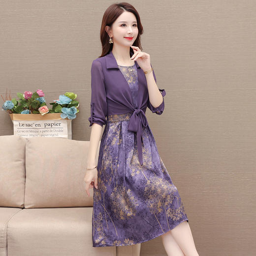 秋季新款，时尚妈妈装印花无袖连衣裙外套组合套装QYM-JJ-AE23507-Y 商品图1