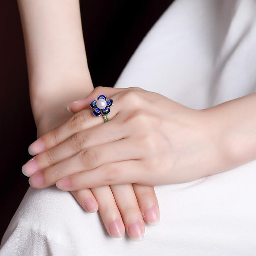 【花含媚影】S925银景泰蓝珍珠花朵戒指【CW-239104】 商品图3