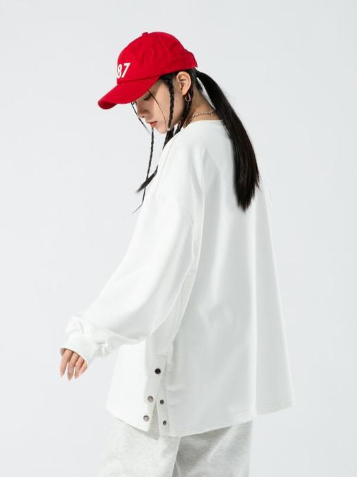 【秋季新款潮牌】纯色卫衣男情侣   纽扣装饰长袖上衣 商品图3