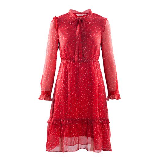 欧芮儿2019秋装新款长袖雪纺碎花红色连衣裙收腰显瘦气质智熏法式 商品图3