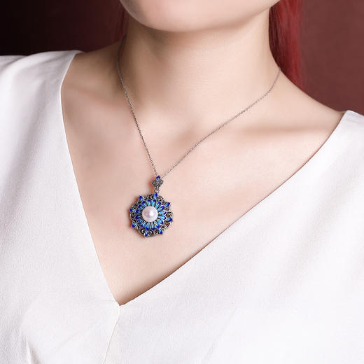 【河清海晏】S925银珍珠景泰蓝镂空吊坠【CW-239131】 商品图3