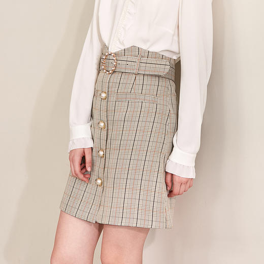 欧芮儿2020新款春装高腰显瘦格子半身裙女腰带A字裙短裙很仙气质 商品图2