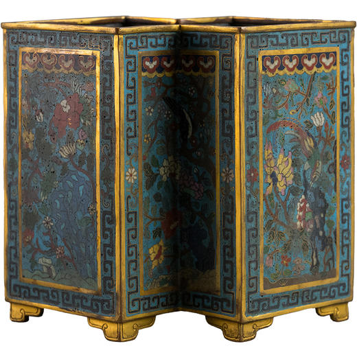 清 铜胎掐丝珐琅吉祥富贵方胜形笔筒 商品图5