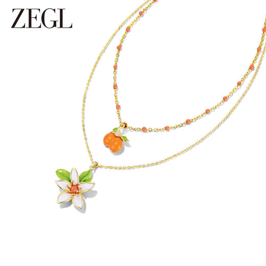 ZEGL设计师甜橙花开系列花朵双层叠戴项链女轻奢小众锁骨链配饰品 商品图0