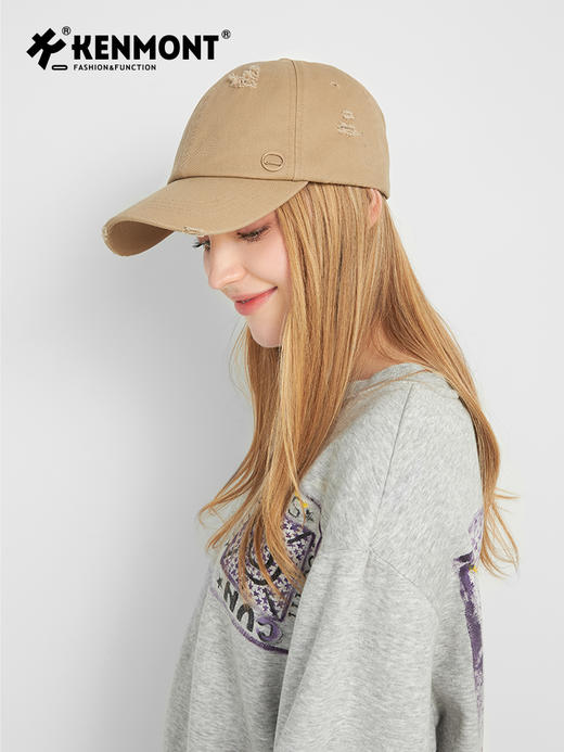 卡蒙情侣款四季通用破洞全棉棒球帽户外跑步运动纯色短遮鸭舌帽潮KM-5254 商品图5