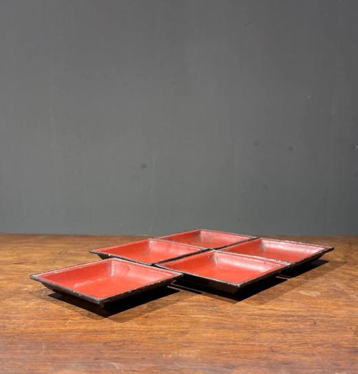 木胎红褐大漆方碟五件套组，顺丰包邮 商品图11