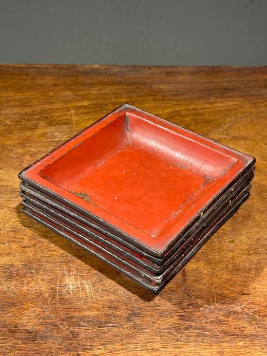 木胎红褐大漆方碟五件套组，顺丰包邮 商品图13