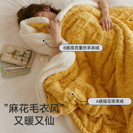 【加厚绒毛！塔芙绒毛毯】秋冬提花毯子，双层加厚，保暖大朵羊羔绒毛毯，简约塔芙绒午睡毯子li 商品图0