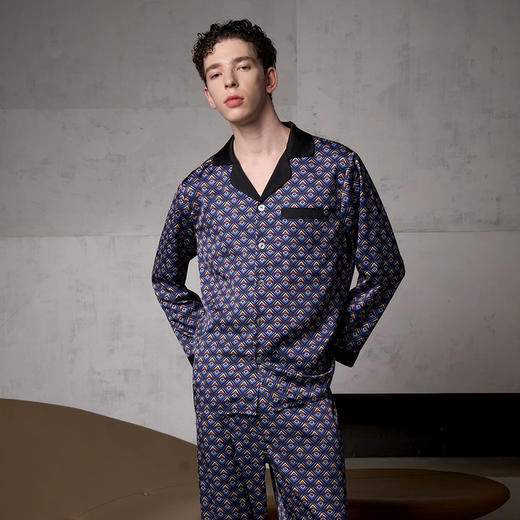 Solo seta22姆米重磅真丝睡衣套装男桑蚕丝家居服两件套秋冬 商品图4
