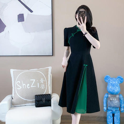 奢姿2025年夏装新款大码女装复古旗袍连衣裙胖妹妹开叉时尚裙子9932825539【1】 商品图2