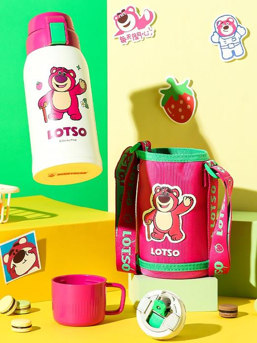 杯具熊复古儿童不锈钢保温杯草莓熊迪士尼吸管杯双盖水杯600ML RT103-600 商品图4