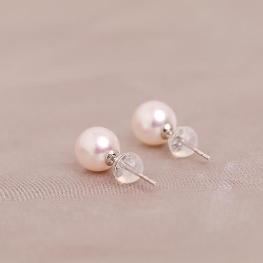 美裕 金18K海水珍珠耳钉 一根针7.5-8mm白 通勤日常佩戴 105900 商品图2
