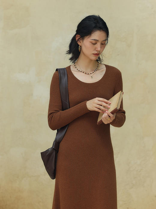 HeyDress法式羊毛针织连衣裙女秋季修身显瘦开衫U领显瘦A字裙子 商品图2