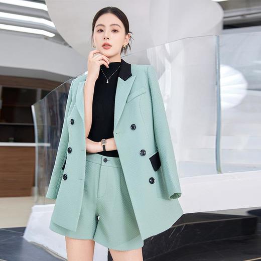 时髦高端小香风两件套2023秋季新款韩版撞色小西服短裤套装御姐风 商品图0