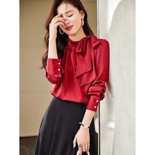 时尚衬衫套裙女2023秋季新款名媛轻熟风洋气蝴蝶结衬衣半身裙套装 商品图1