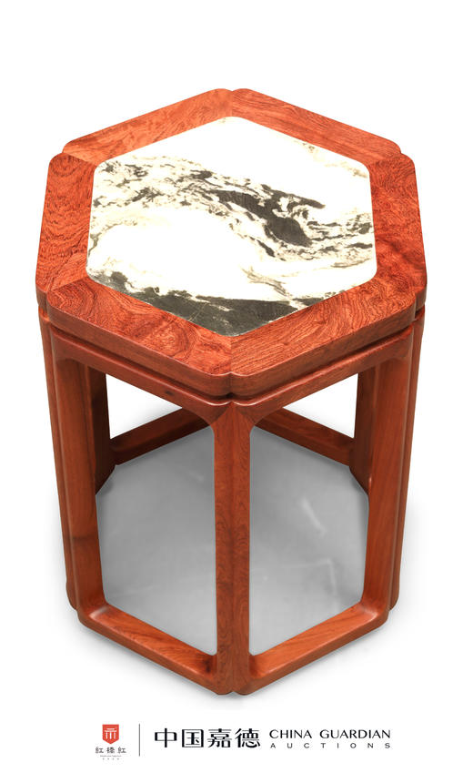 红桥红  家具严选  缅甸花梨（大果紫檀）【48 云石面直腿六角海棠 方凳】 商品图3