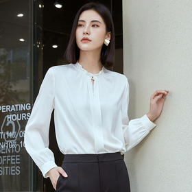 玳莎立领真丝衬衫女2023年秋季新款白色通勤设计感衬衣桑蚕丝上衣 DC31306