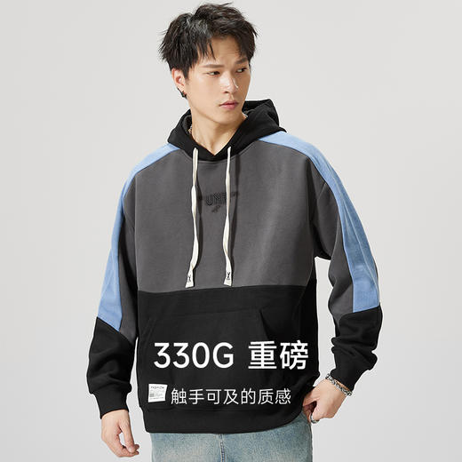 【圈】【重磅】【新款DQ】大依优型大码男装连帽卫衣长袖撞色插肩袖潮胖简约宽松休闲男士打底上衣 商品图1