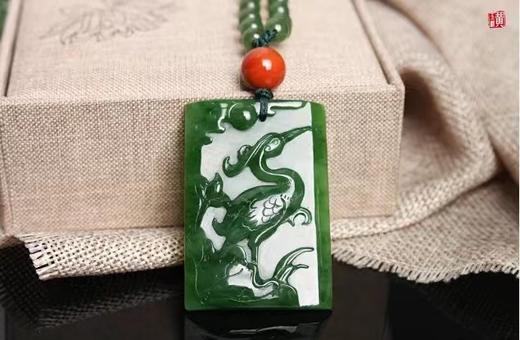 和田碧玉 【仙鹤】吊坠   配碧玉珠链 商品图2