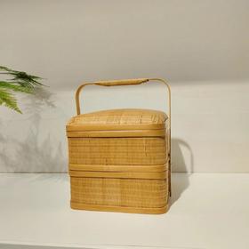 清香本色竖编纹竹提篮-中号